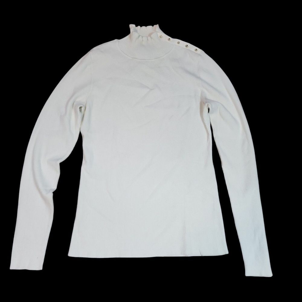 White House Black Market Gold Button Detail Mock Neck Ribbed Womens Size Large - Picture 1 of 10